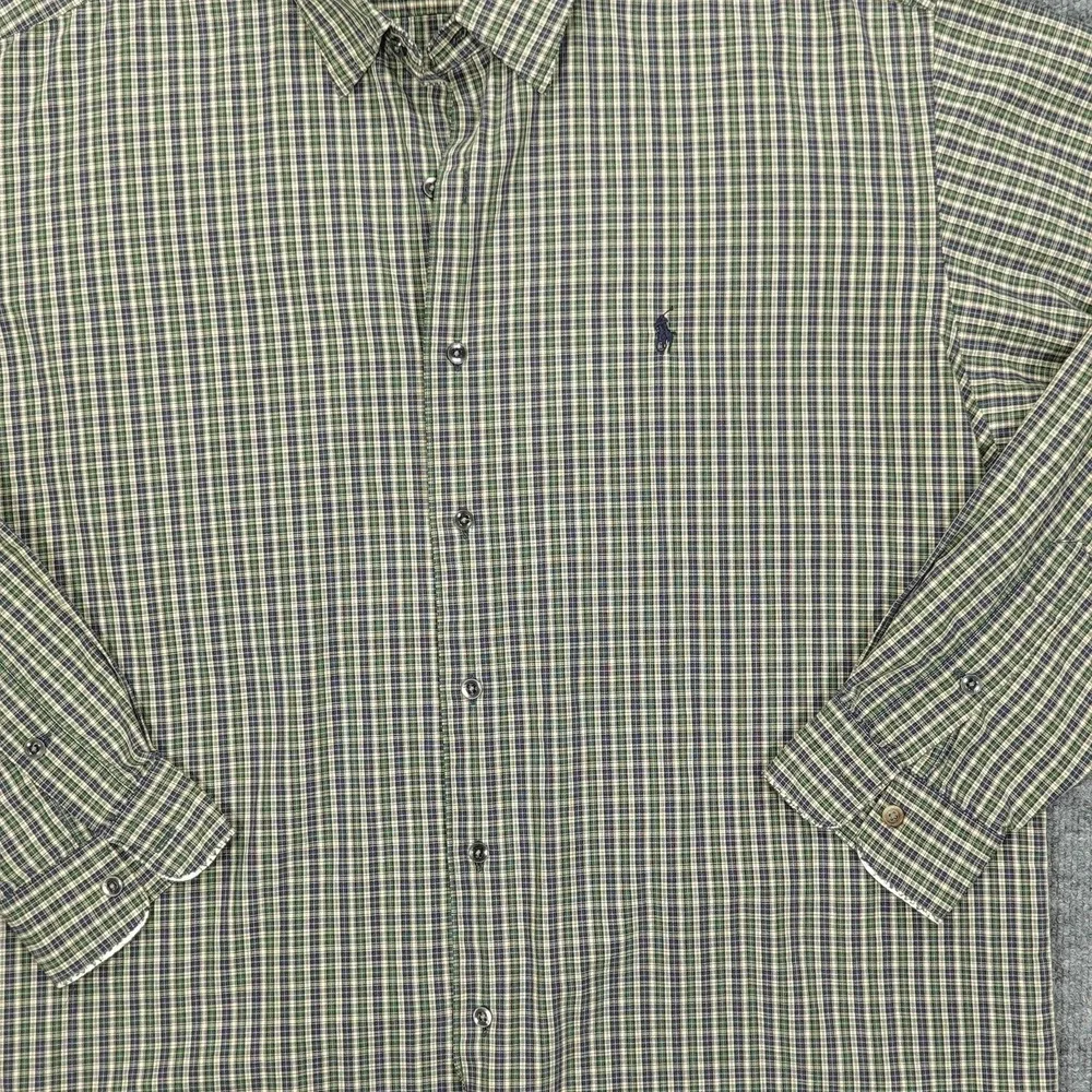 Vintage Polo Ralph Lauren Shirt Mens Large Green Blue Plaid Marlowe Long Sleeve